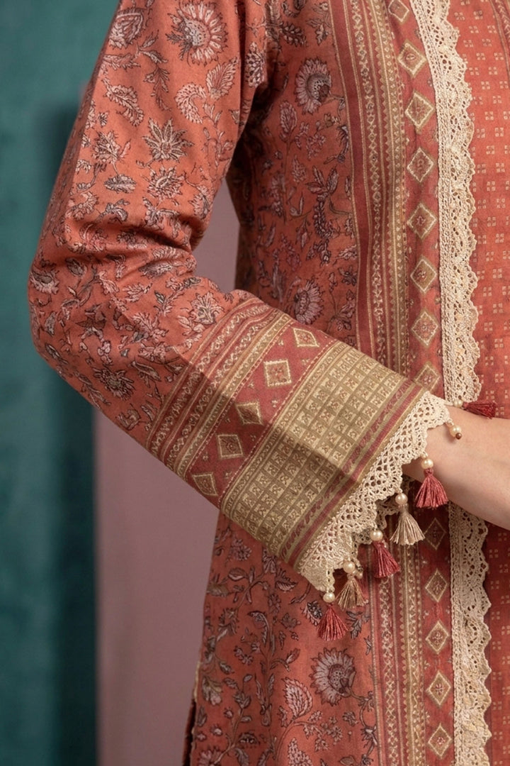 Orange Red 3 Piece Unstitched Premium Printed Lawn
