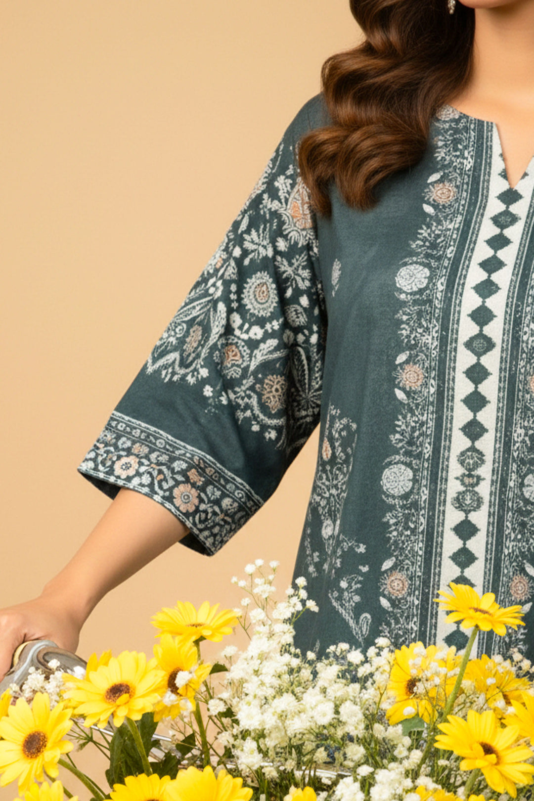 Unstitched Premium Dark Teal Printed Co-Ord Set