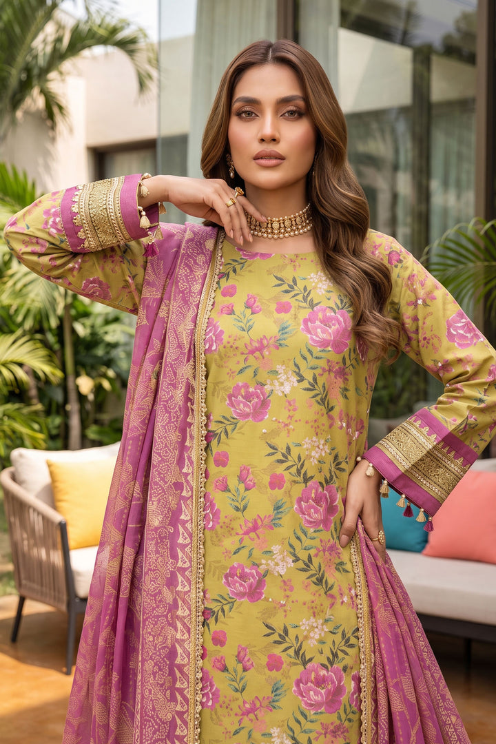 Mustard 3 Piece Unstitched Premium Printed Lawn
