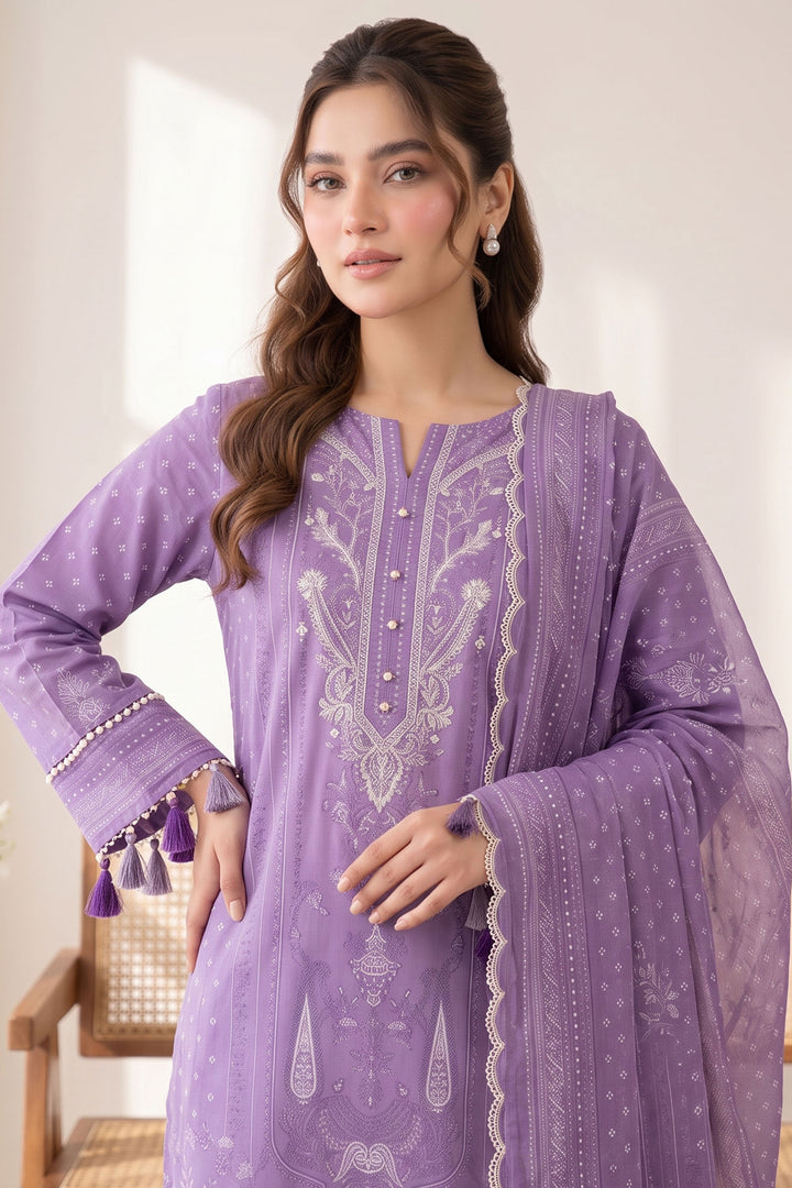 Soft Purple 3 Piece Unstitched Premium Printed Lawn