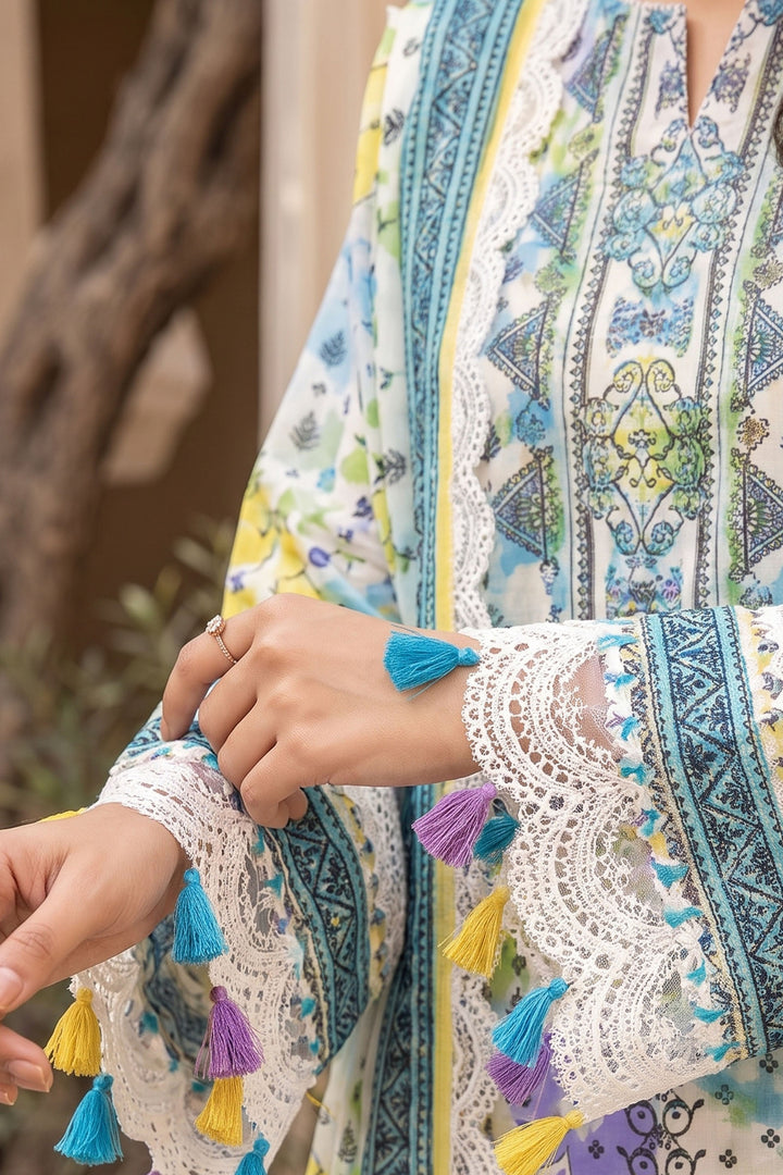 White 3 Piece Unstitched Premium Printed Lawn