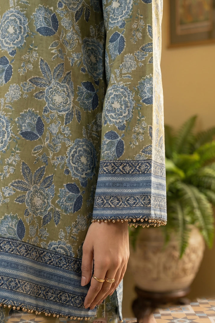 2 Piece Laurel Green Unstitched Printed Cambric Co-Ord Set