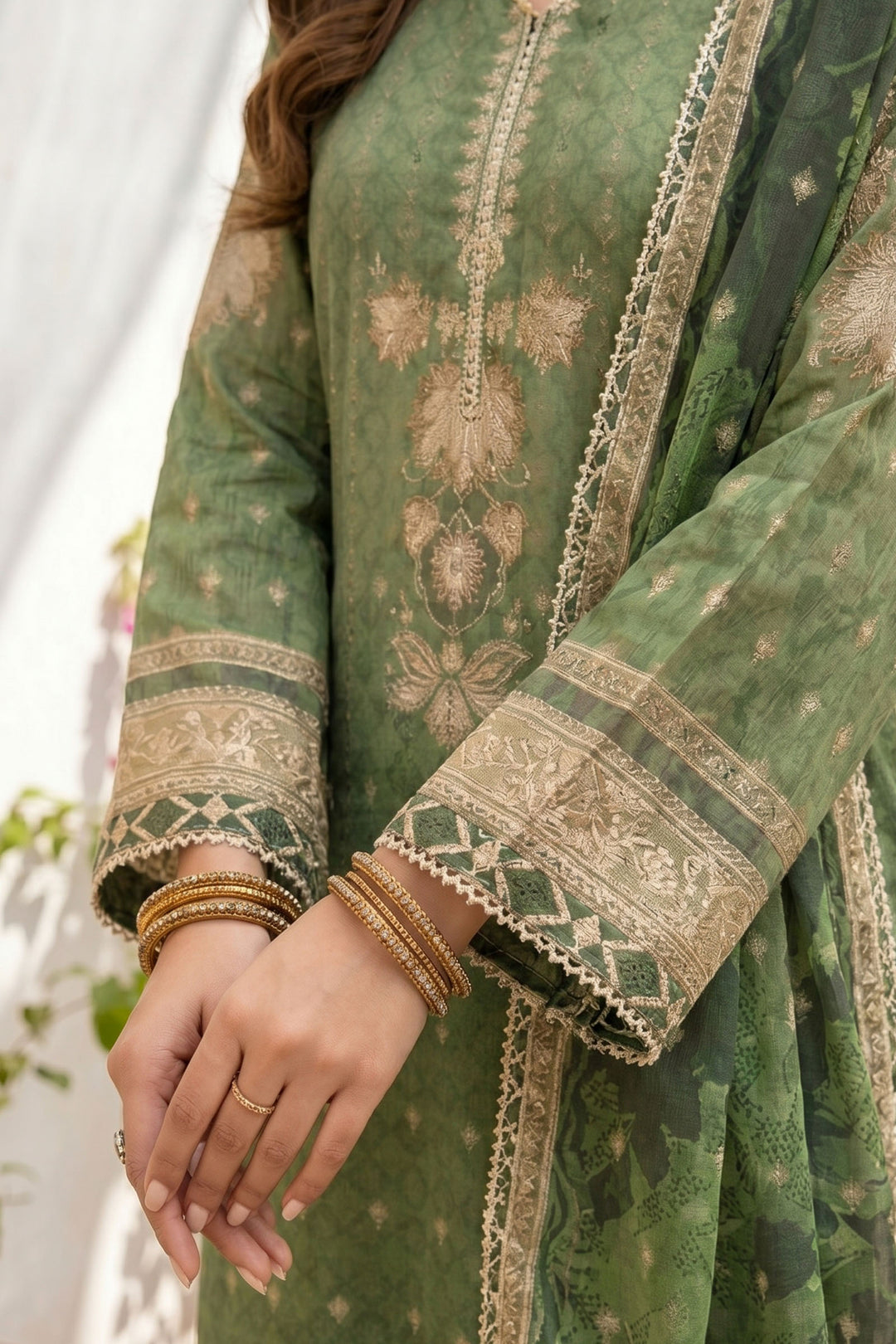 3 Piece Unstitched Green Premium Lawn