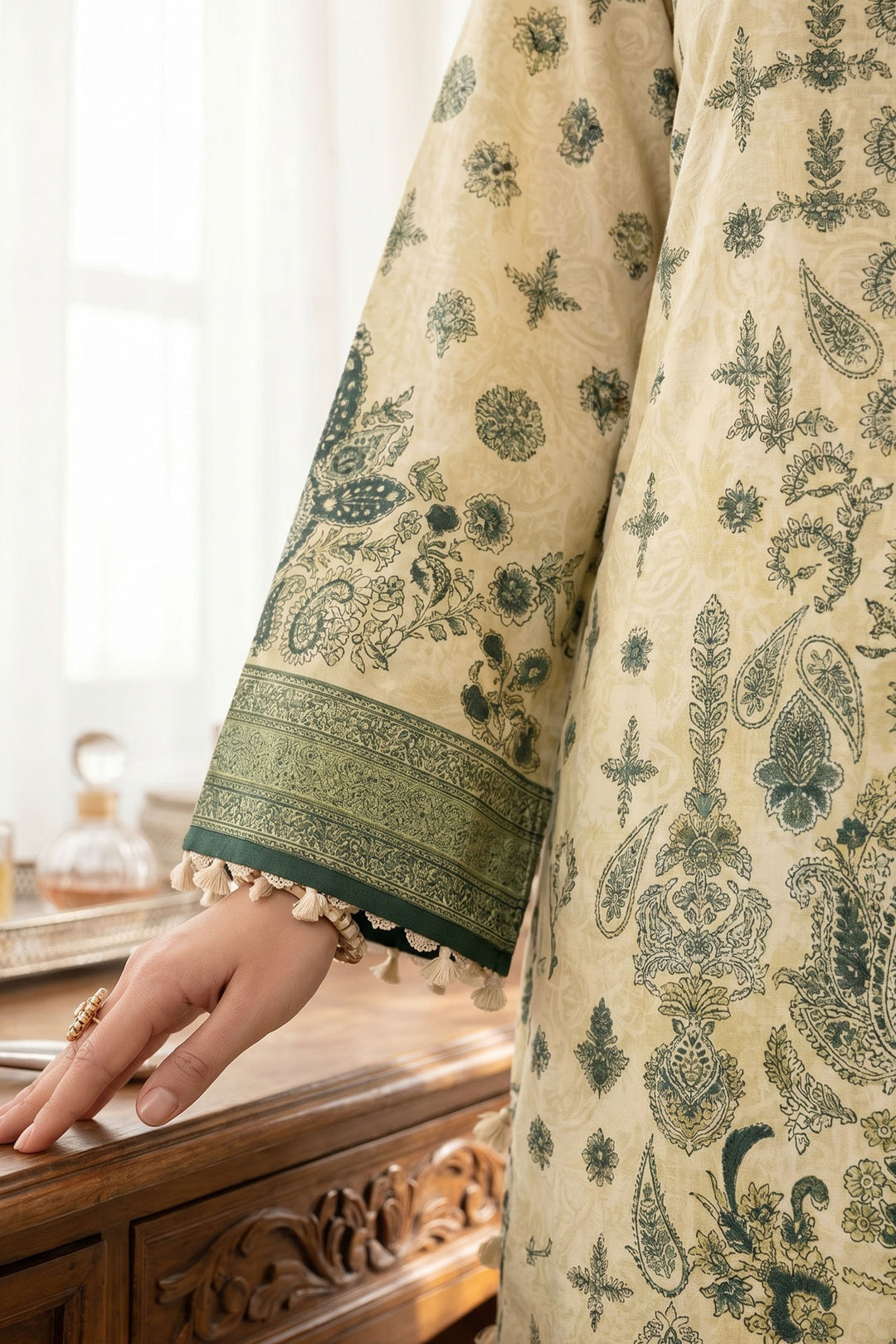 Light yellow 3 Piece Unstitched Premium Printed Lawn