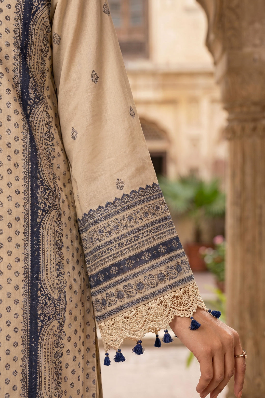 Beige 3 Piece Unstitched Premium Printed Lawn