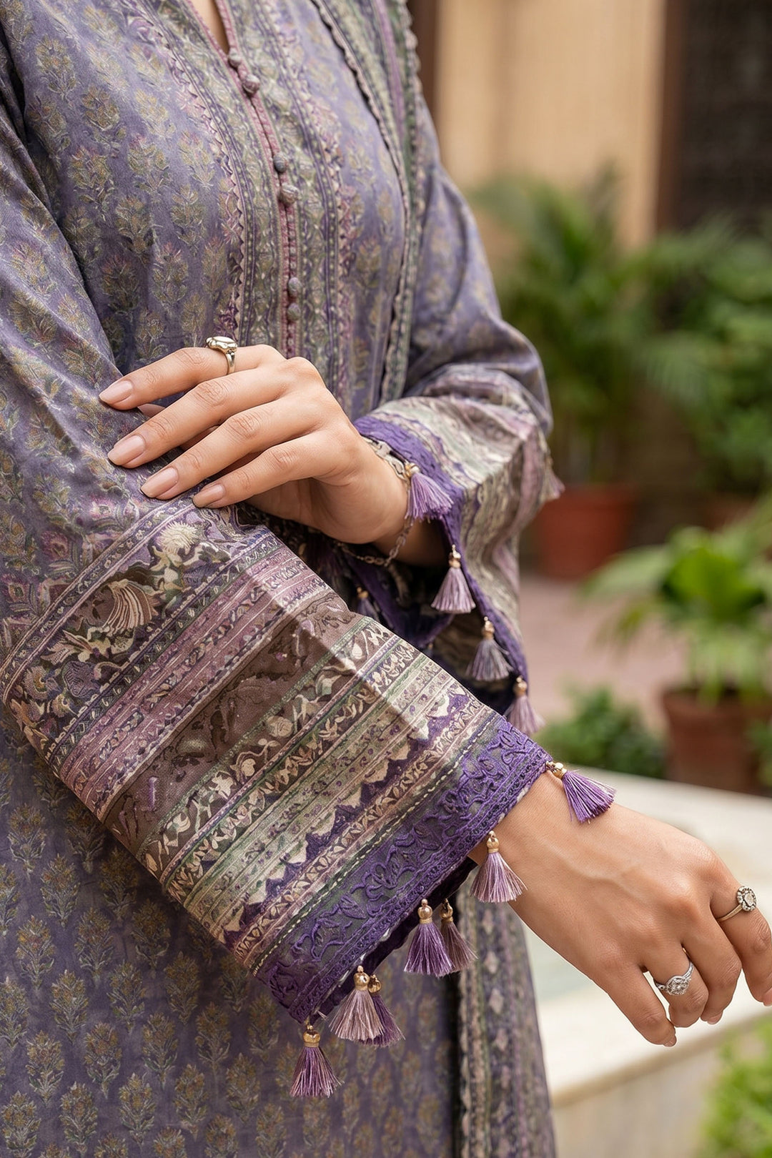 Purple Taupe 3 Piece Unstitched Premium Printed Lawn