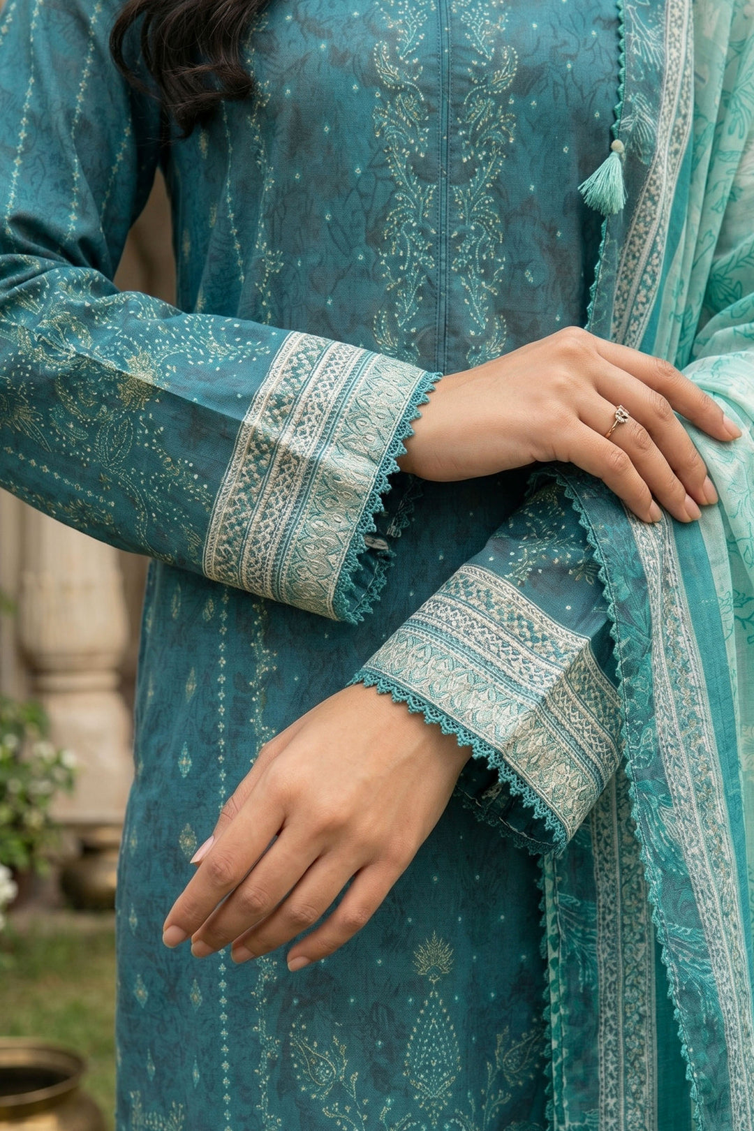 3 Piece Unstitched Sea Green Premium Lawn