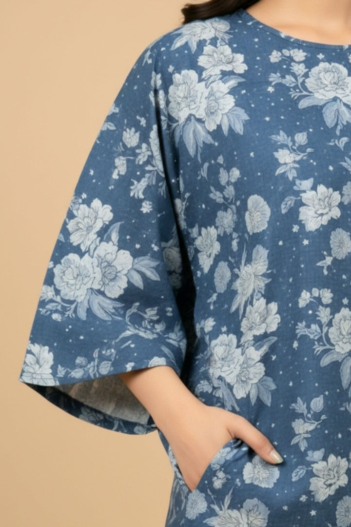 Unstitched Premium Classic Blue Printed Co-Ord Set