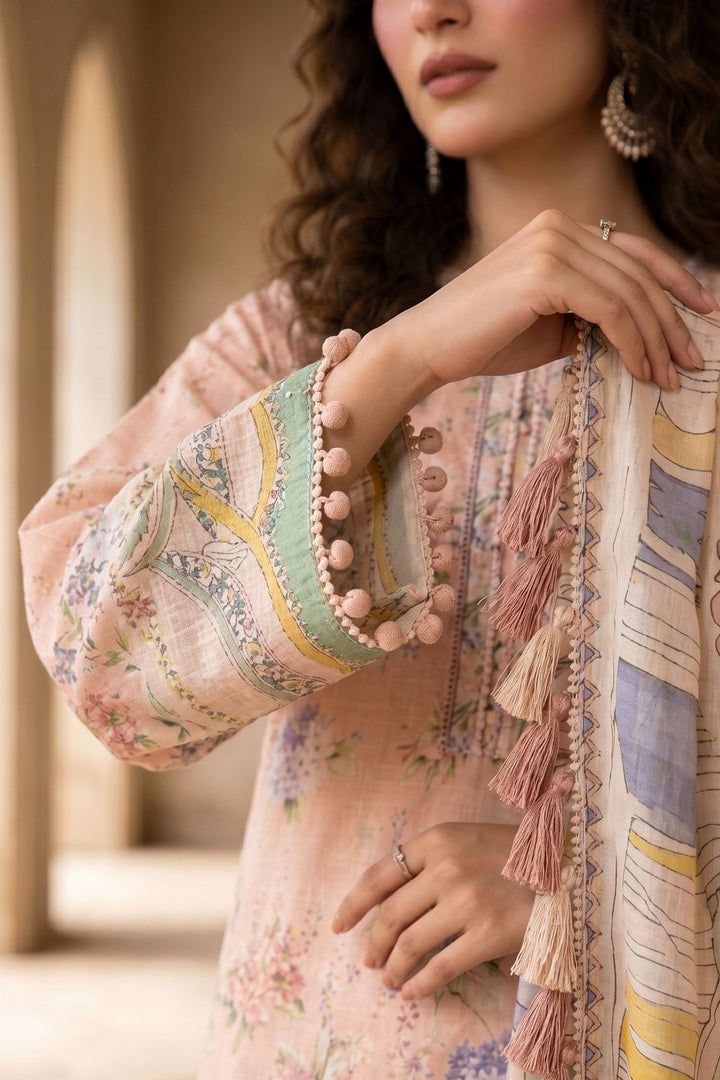 3 Piece Unstitched Peach Premium Lawn