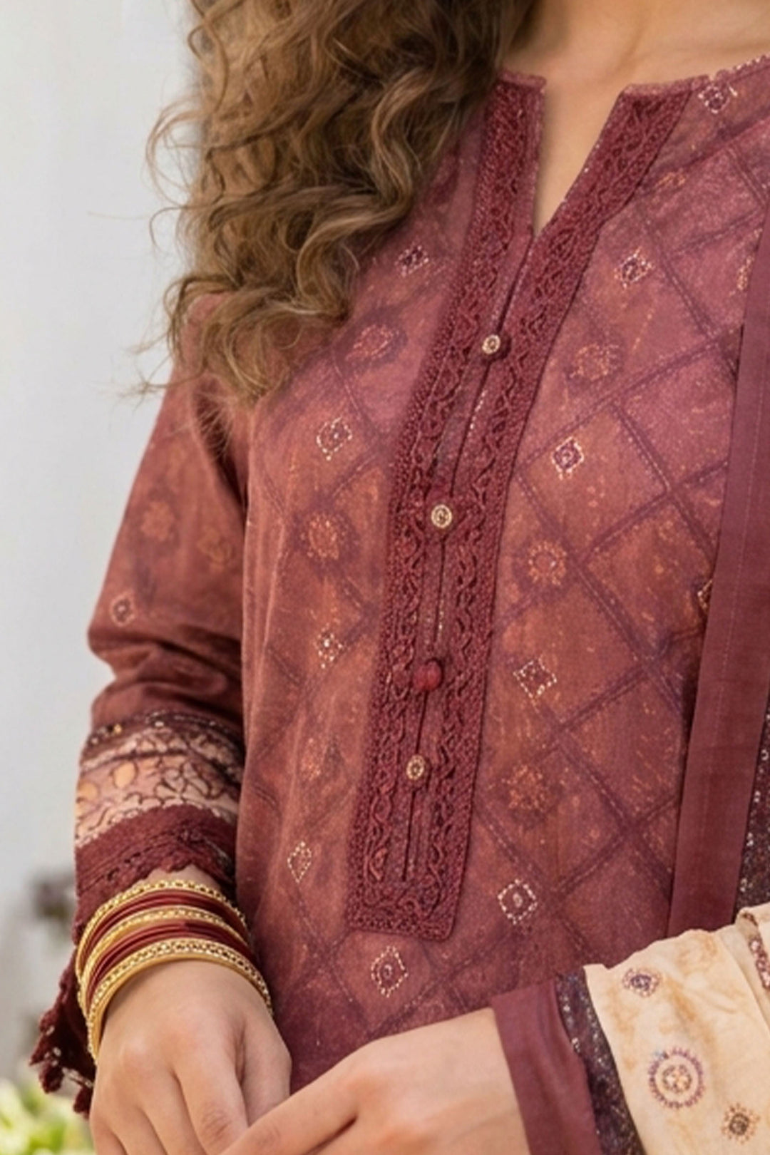 Red Wine 3 Piece Unstitched Premium Printed Lawn Suit