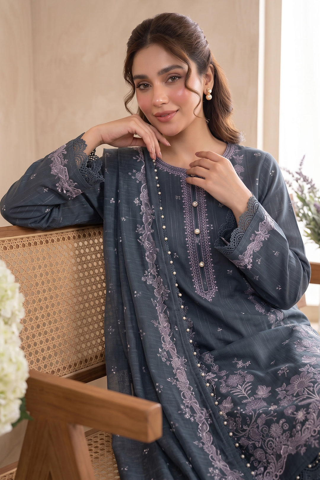 Charcoal Gray 3 Piece Unstitched Premium Printed Lawn