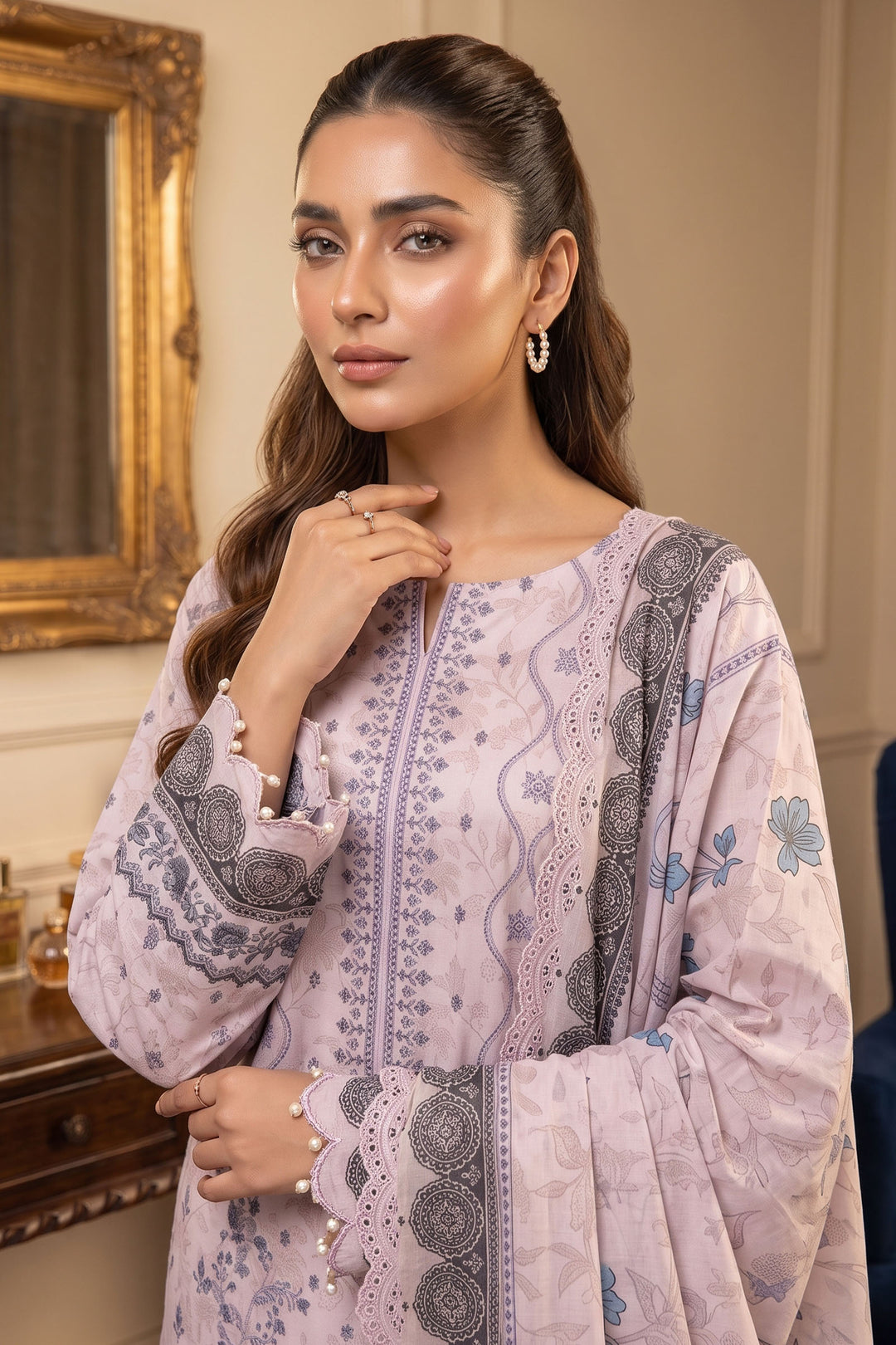 Light Pink 3 Piece Unstitched Premium Printed Lawn