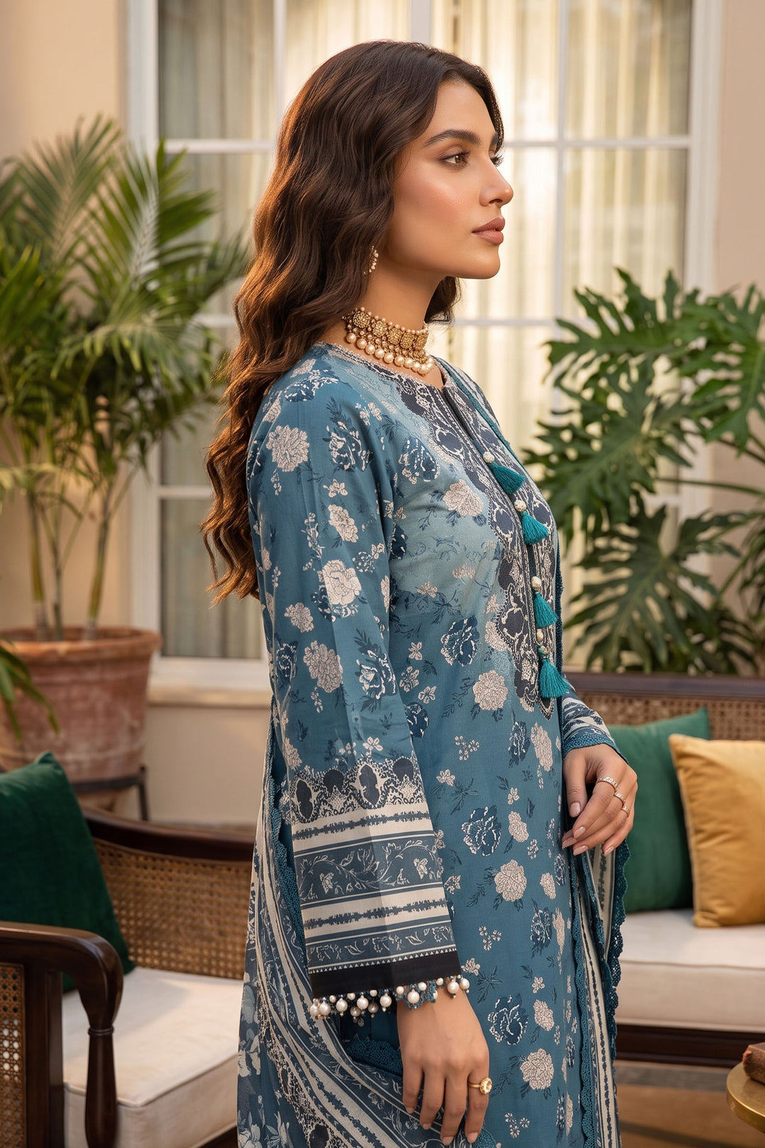 Blue 3 Piece Unstitched Premium Printed Lawn