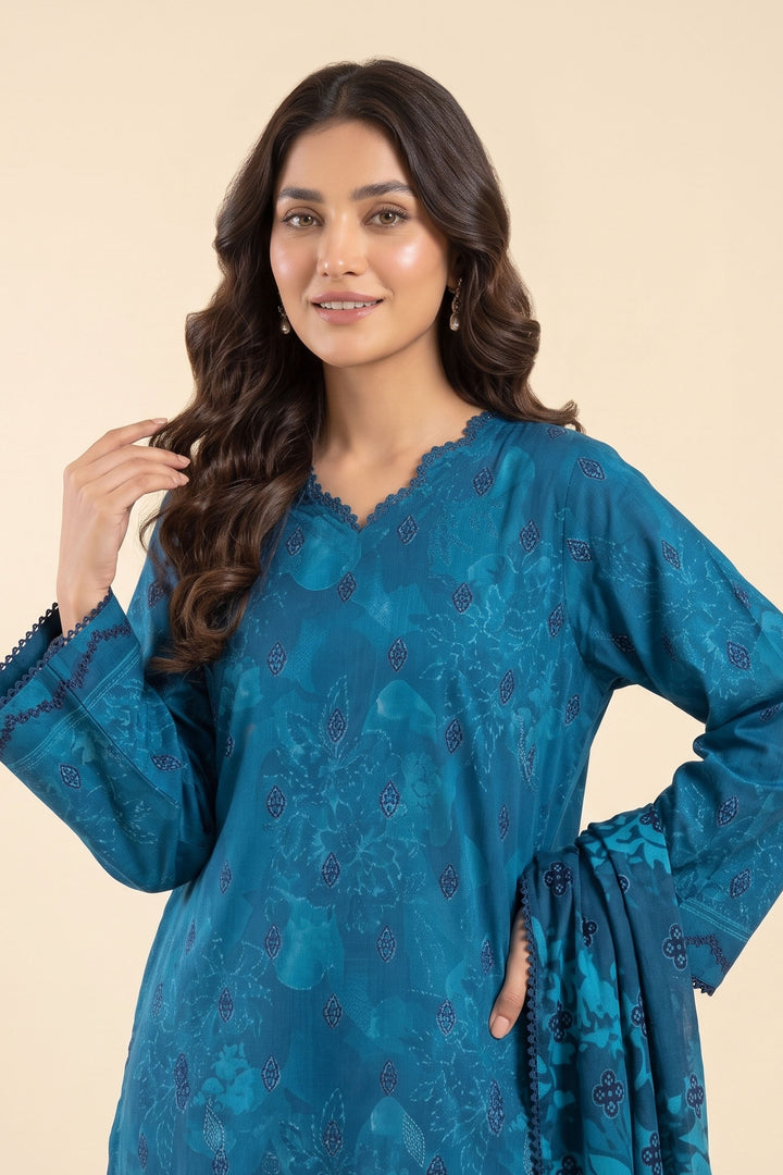 3 Piece Unstitched Persian Blue Premium Linen