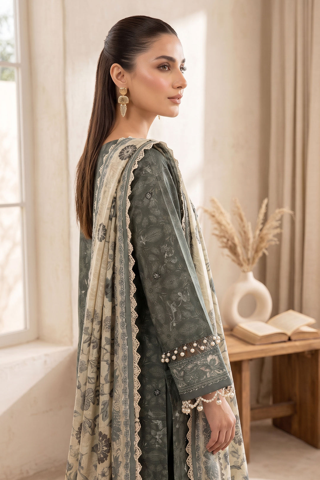 Charcoal 3 Piece Unstitched Premium Printed Lawn