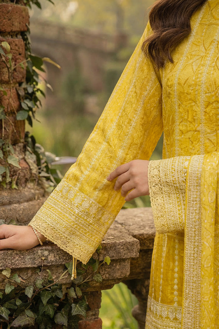 3 Piece Unstitched Yellow Premium Printed Lawn