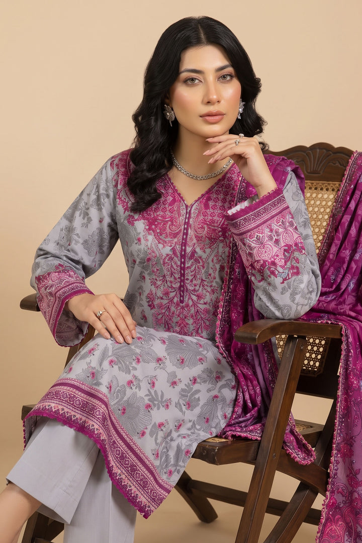 3 Piece Unstitched Grey Premium Linen