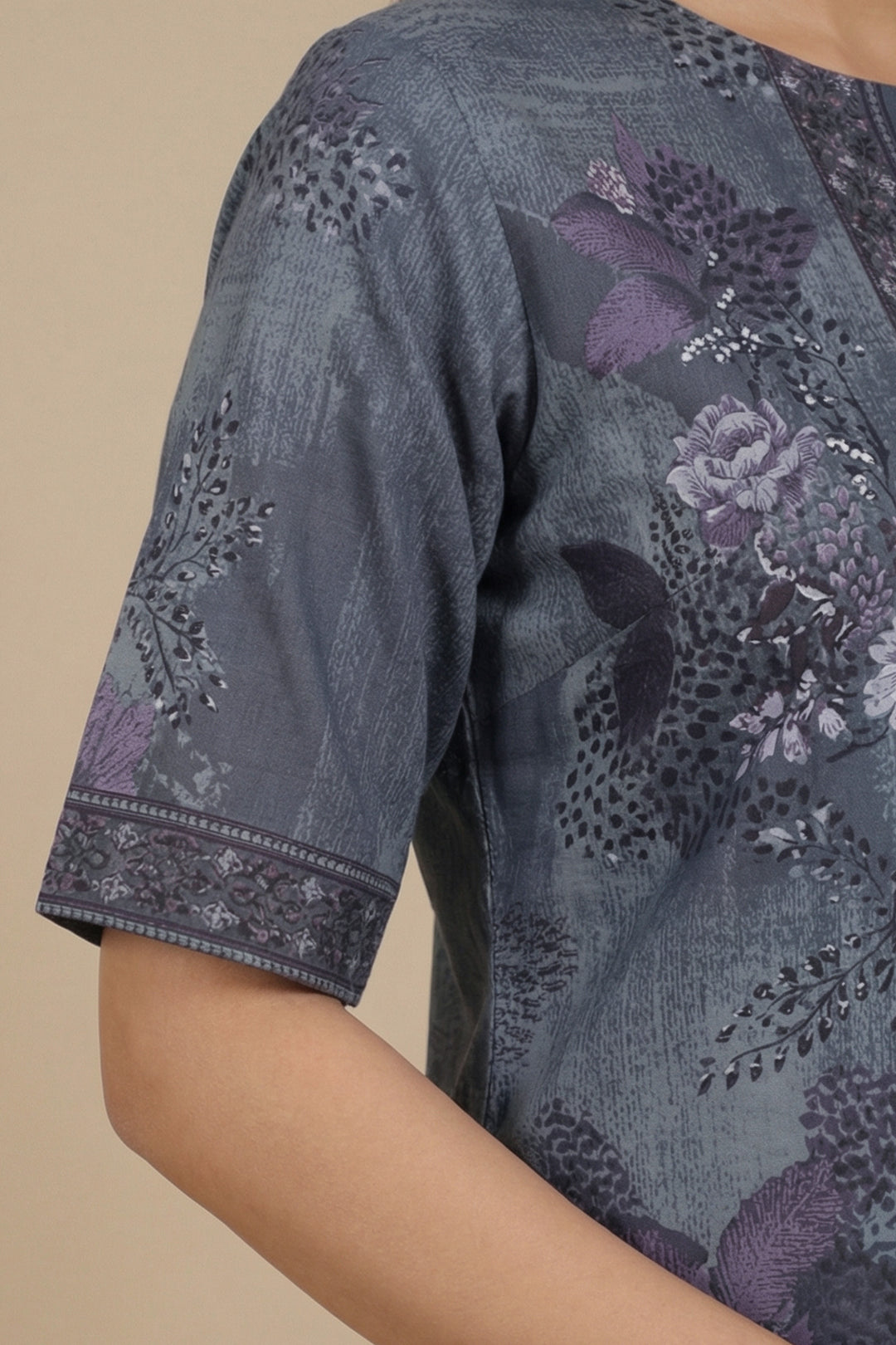 Gray 2 Pc Unstitched Printed Cambric Co-Ord Set