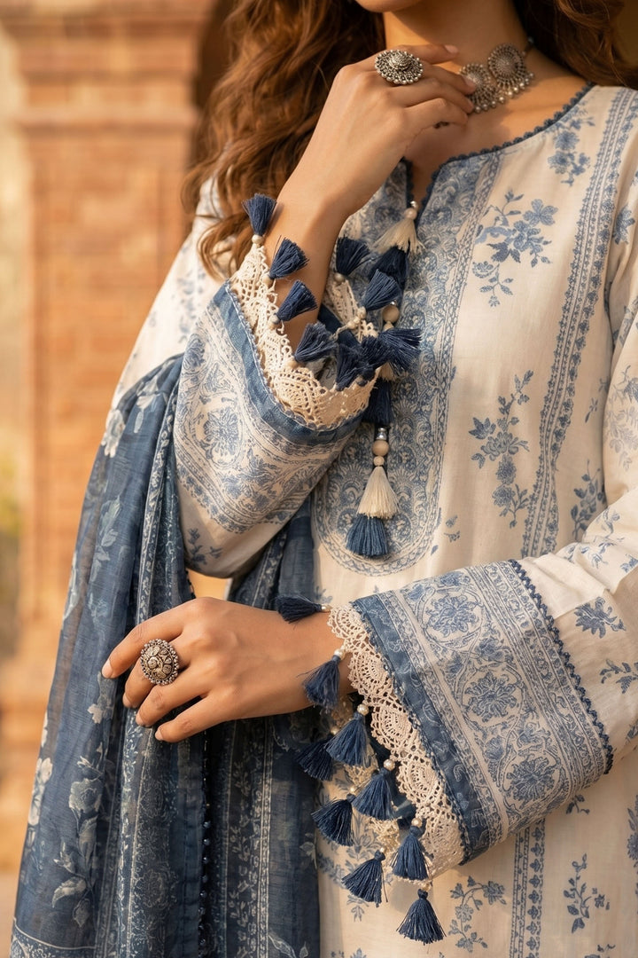 3 Piece Unstitched White Premium Lawn