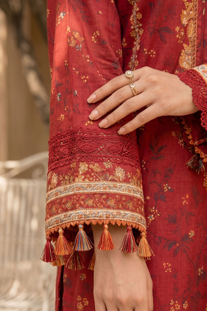 3 Piece Unstitched Red Premium Lawn