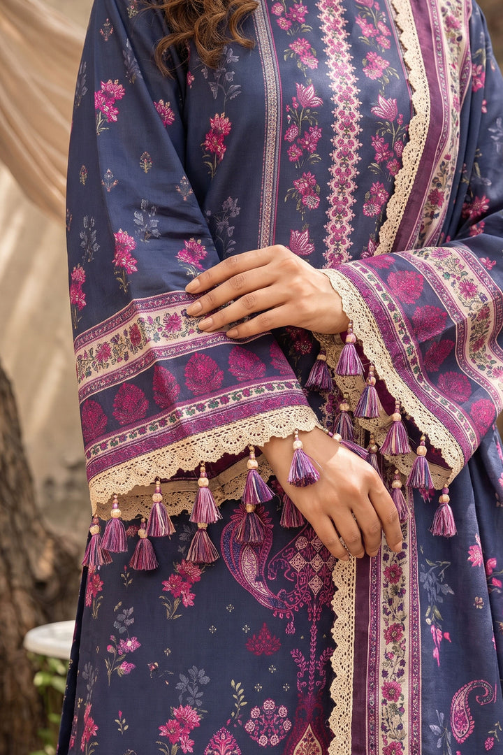 Blue 3 Piece Unstitched Premium Printed Lawn
