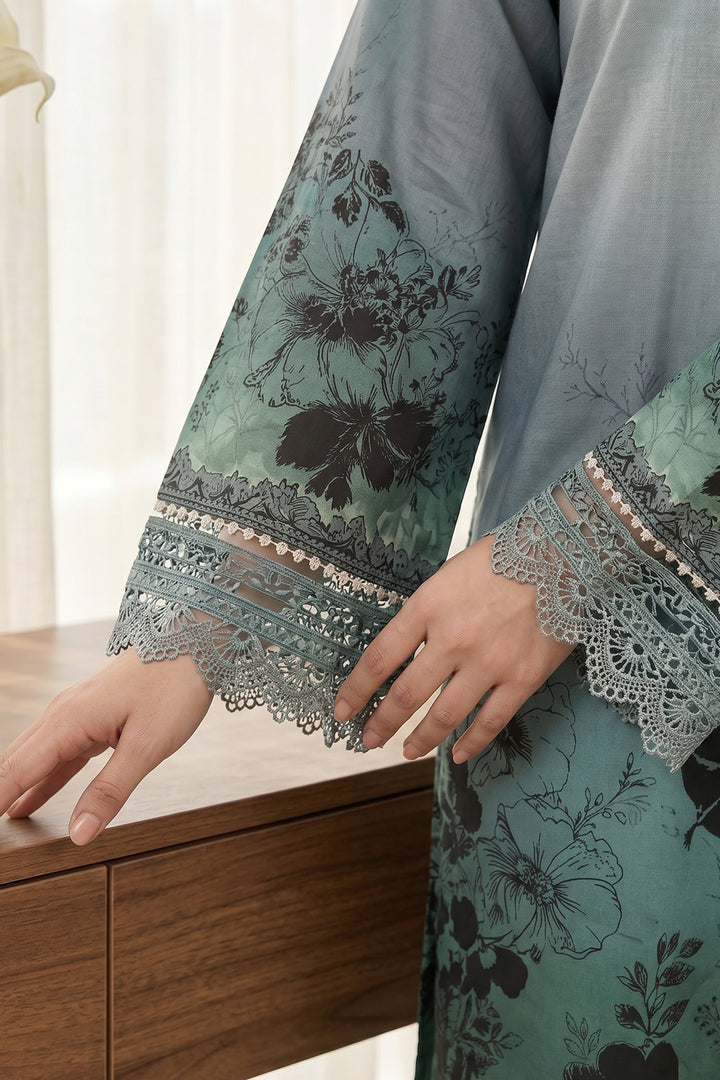 2 Piece Blue Grey Unstitched Printed Cambric Co-Ord Set