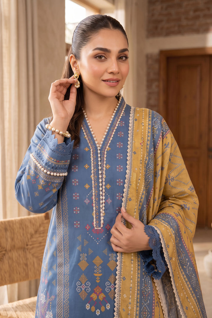 Blue 3 Piece Unstitched Premium Printed Lawn