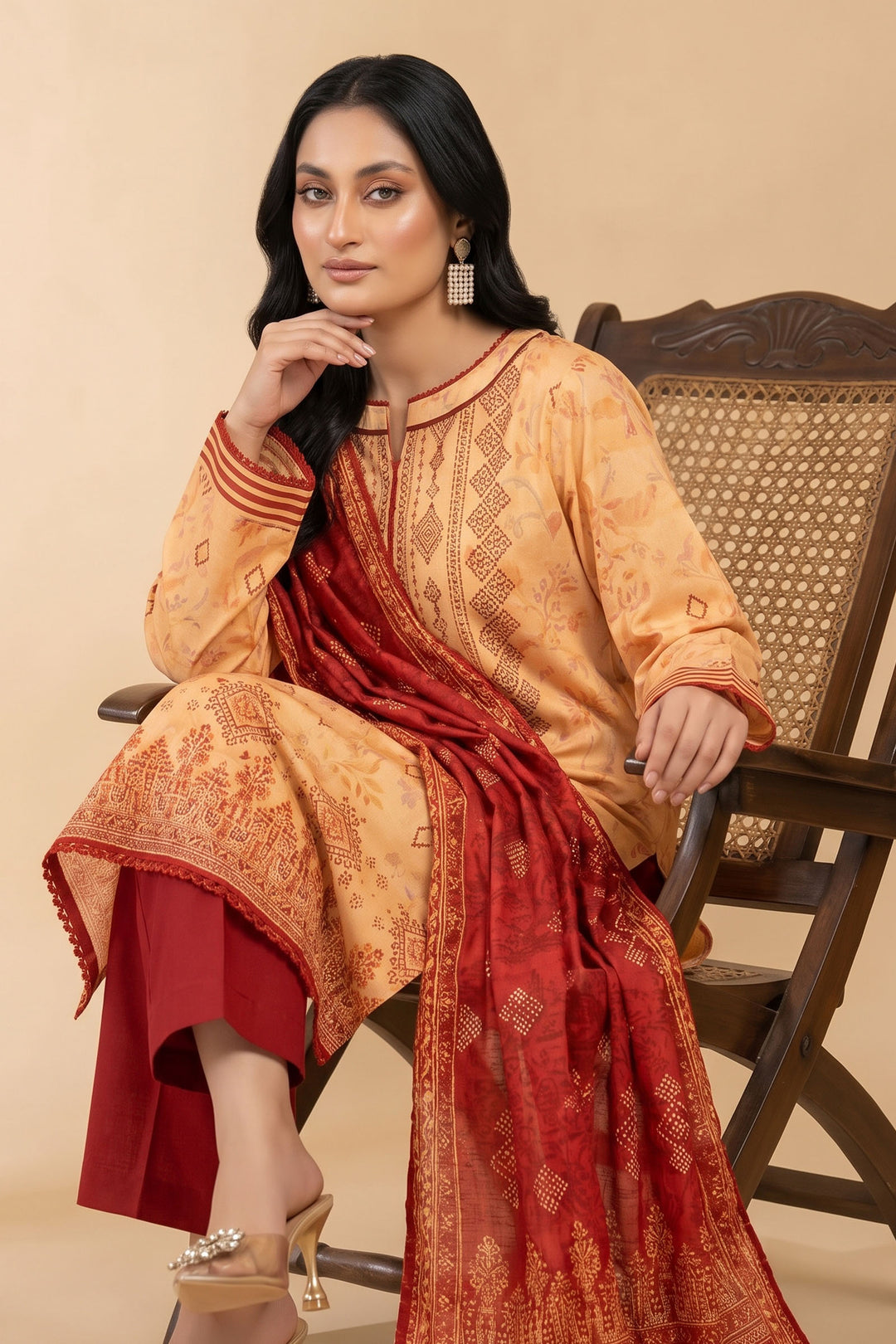 3 Piece Unstitched Apricot Premium Linen