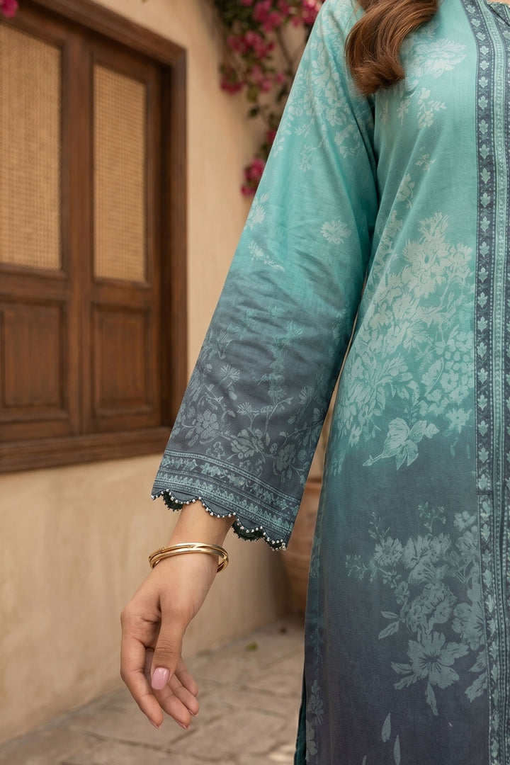 Dark Cyan 2 Piece Unstitched Printed Cambric Co-Ord Set
