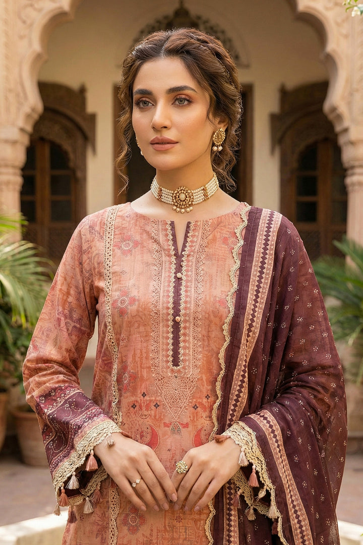 Light Orange 3 Piece Unstitched Premium Printed Lawn