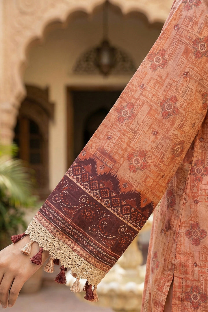Light Orange 3 Piece Unstitched Premium Printed Lawn