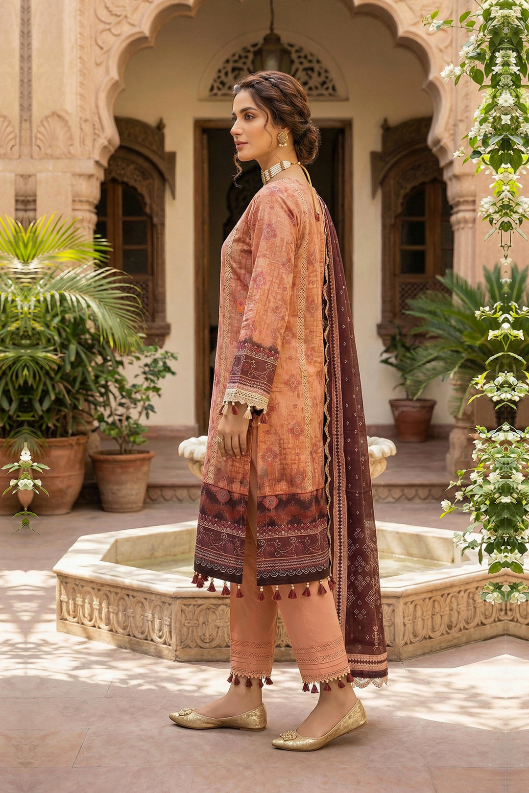 Light Orange 3 Piece Unstitched Premium Printed Lawn
