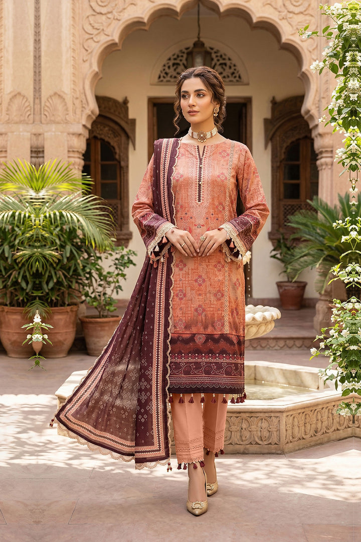 Light Orange 3 Piece Unstitched Premium Printed Lawn