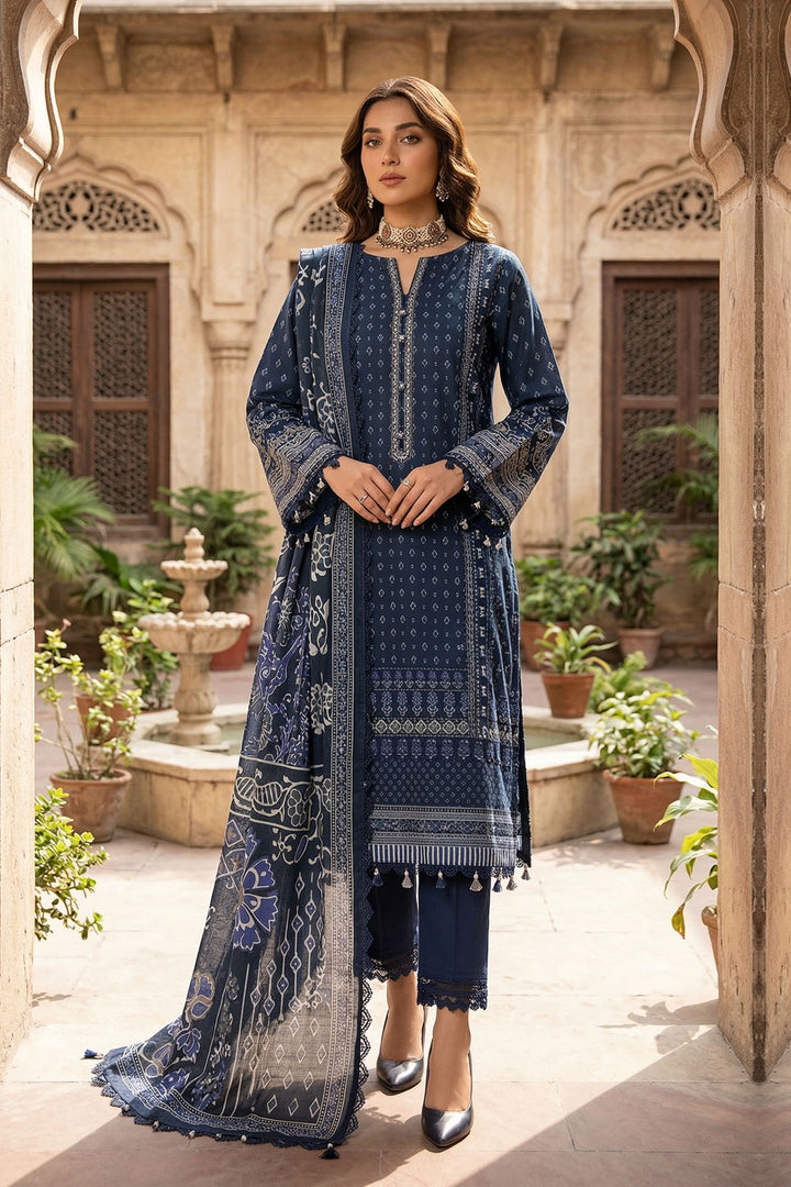 Blue 3 Piece Unstitched Premium Printed Lawn