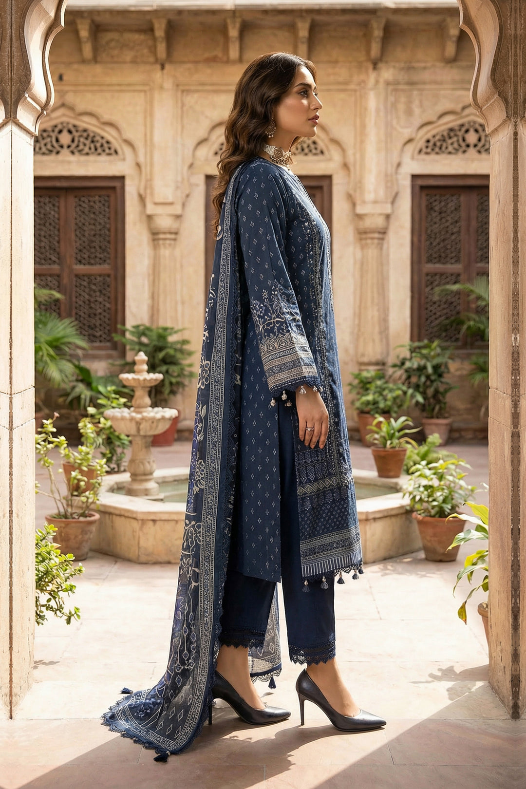 Blue 3 Piece Unstitched Premium Printed Lawn