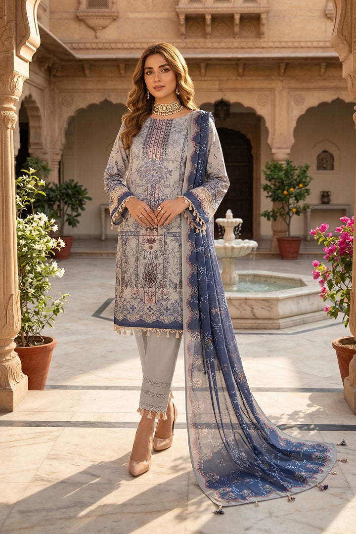 Khaki 3 Piece Unstitched Premium Printed Lawn