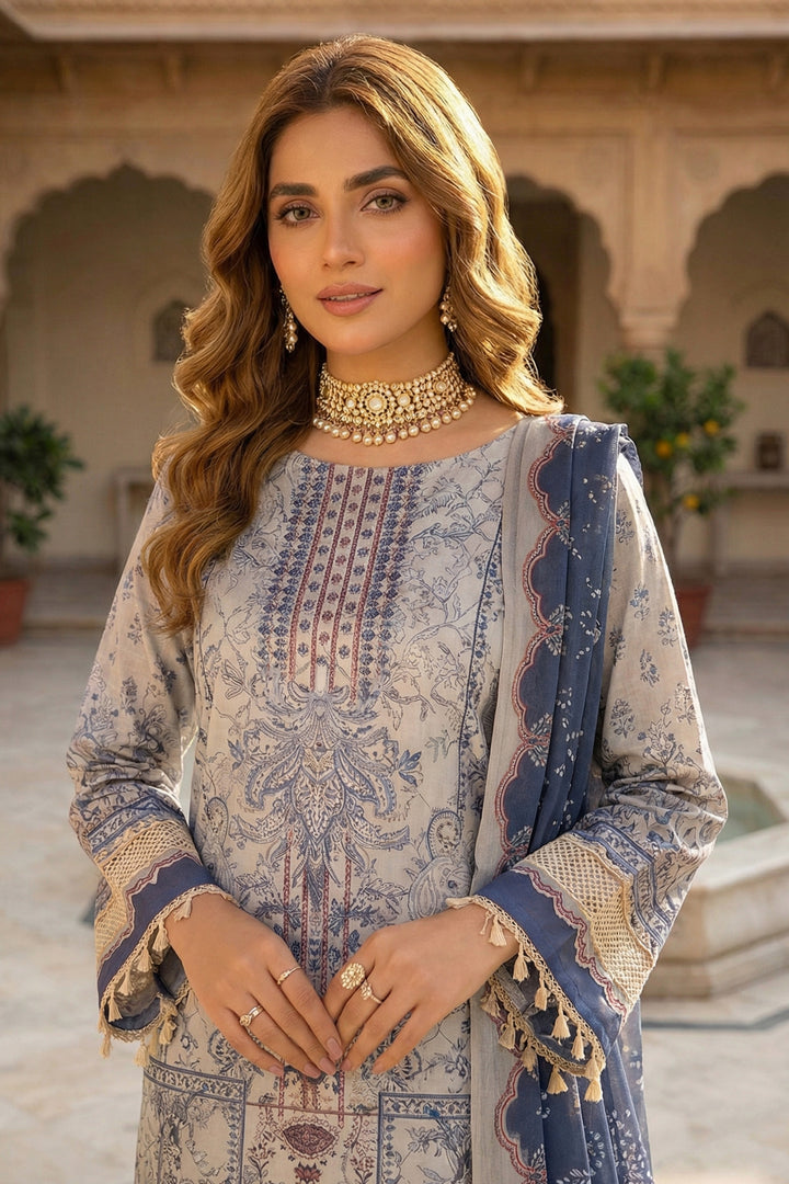 Khaki 3 Piece Unstitched Premium Printed Lawn