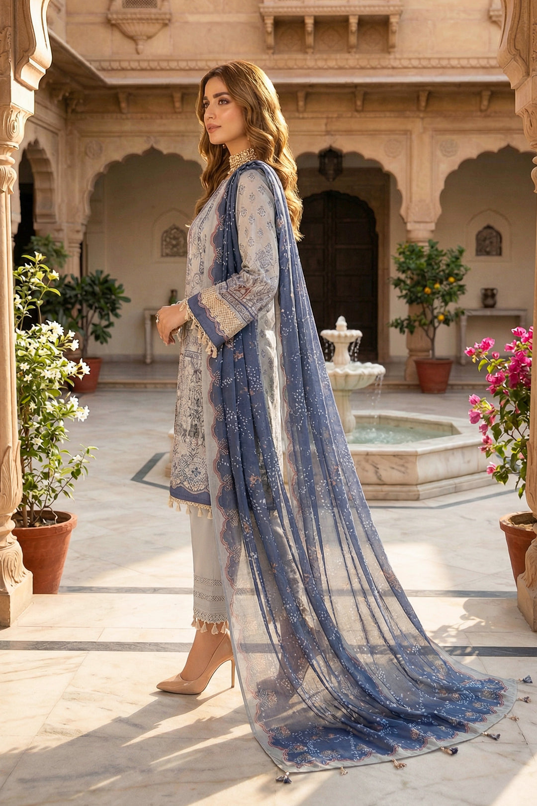 Khaki 3 Piece Unstitched Premium Printed Lawn