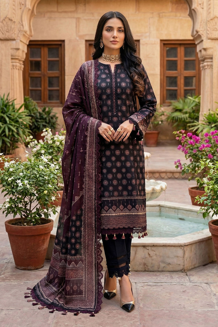 Black 3 Piece Unstitched Premium Printed Lawn