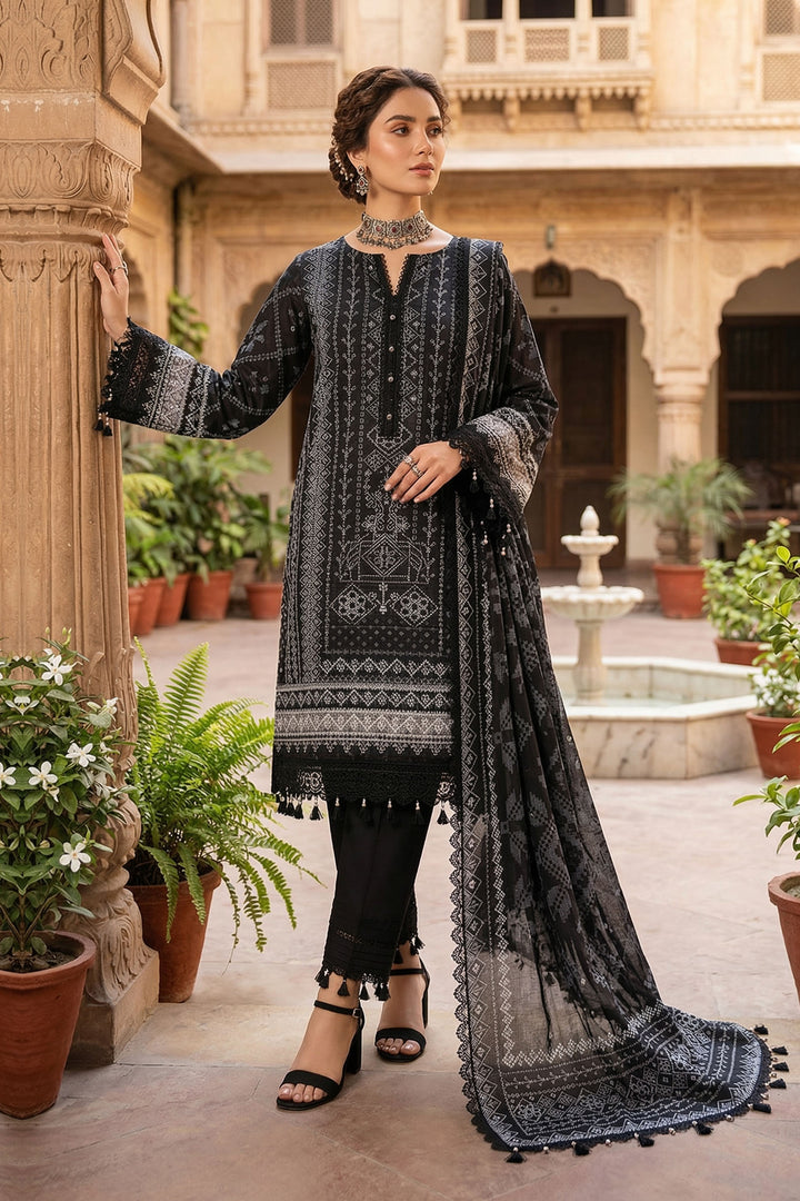 Black 3 Piece Unstitched Premium Printed Lawn