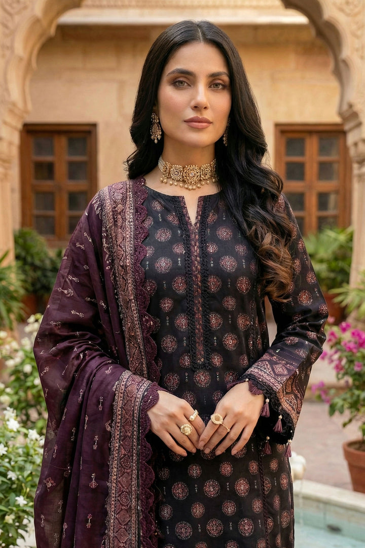 Black 3 Piece Unstitched Premium Printed Lawn