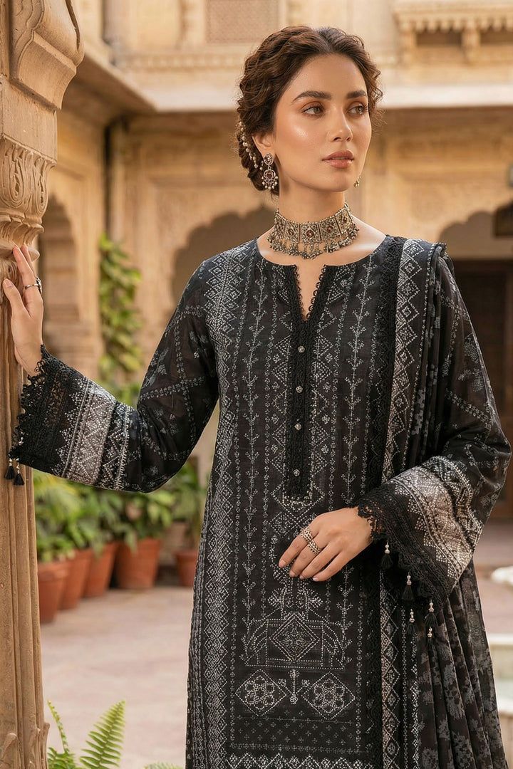 Black 3 Piece Unstitched Premium Printed Lawn