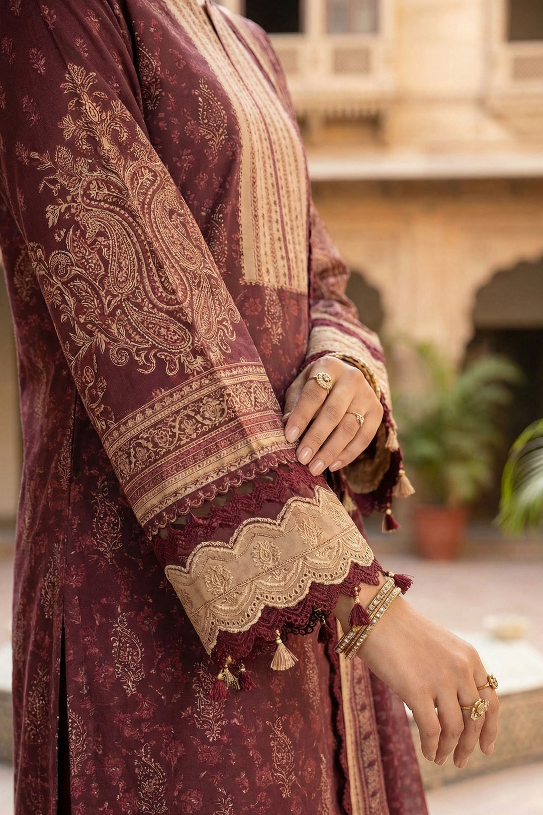 Wine 3 Piece Unstitched Premium Printed Lawn