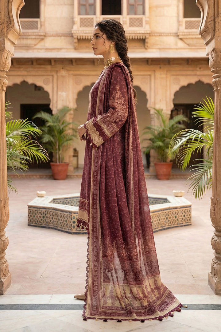 Wine 3 Piece Unstitched Premium Printed Lawn