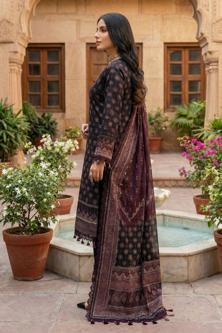 Black 3 Piece Unstitched Premium Printed Lawn