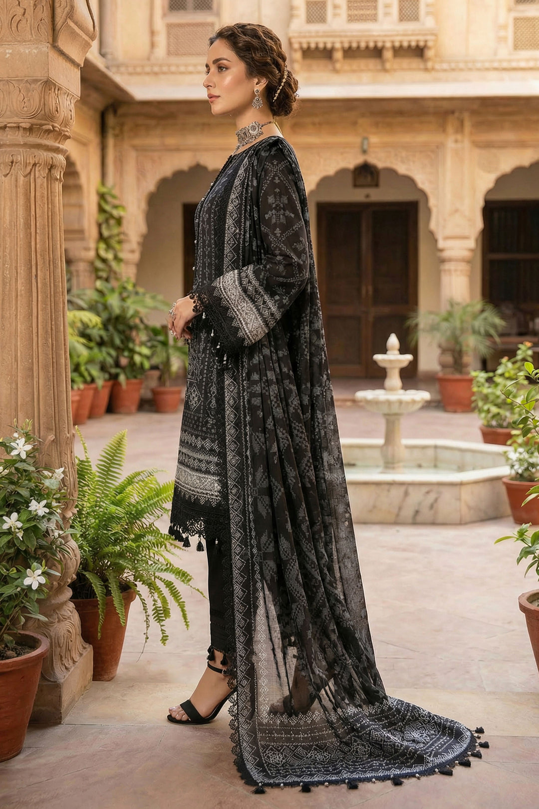Black 3 Piece Unstitched Premium Printed Lawn