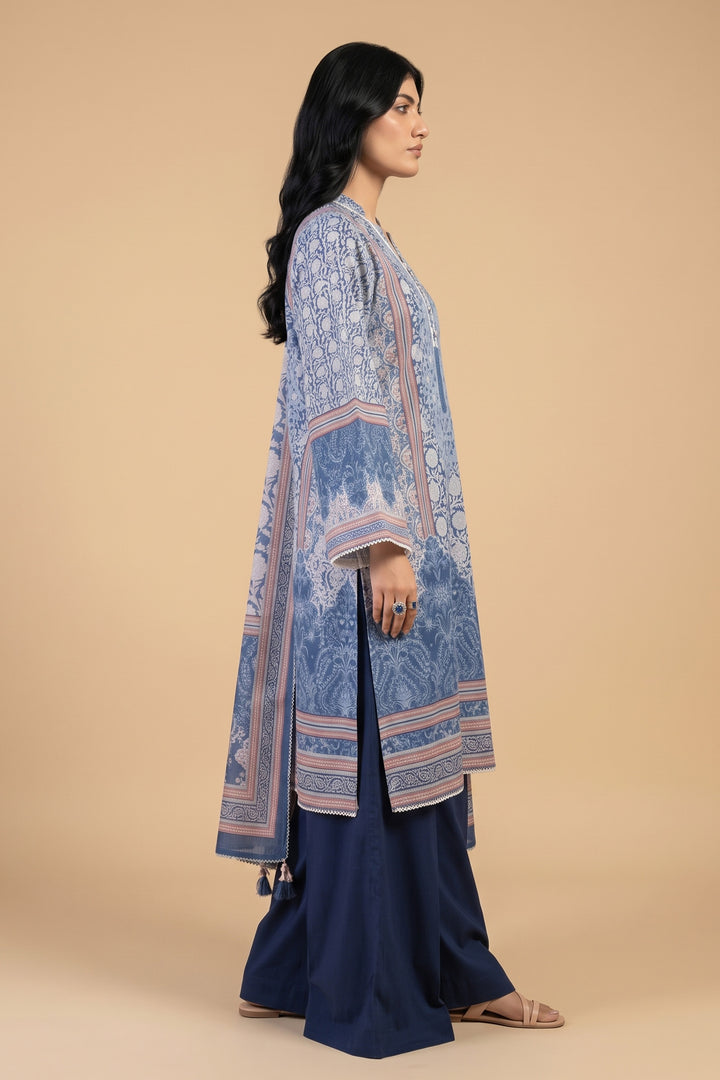 3 Piece Unstitched Denim Blue Khaddar