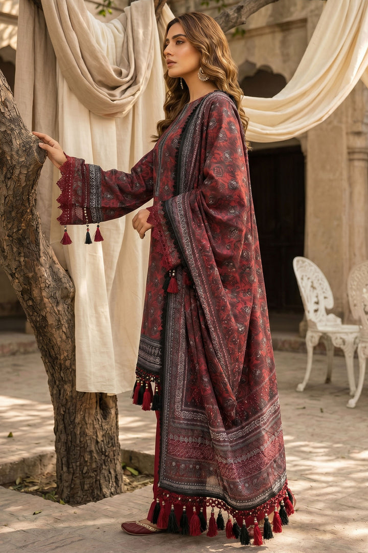 Red 3 Piece Unstitched Premium Printed Lawn