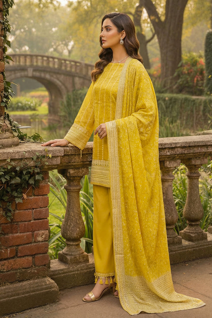3 Piece Unstitched Yellow Premium Printed Lawn