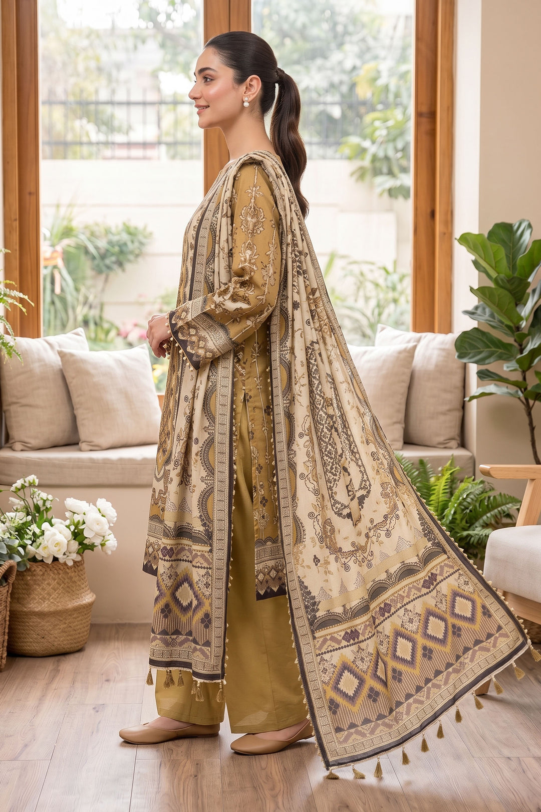 Mustard 3 Piece Unstitched Premium Printed Lawn